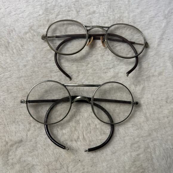 Vtg 40's American Optical Safety Spectacle Glasses Lot 2 Pairs Circle Steampunk - Picture 1 of 5